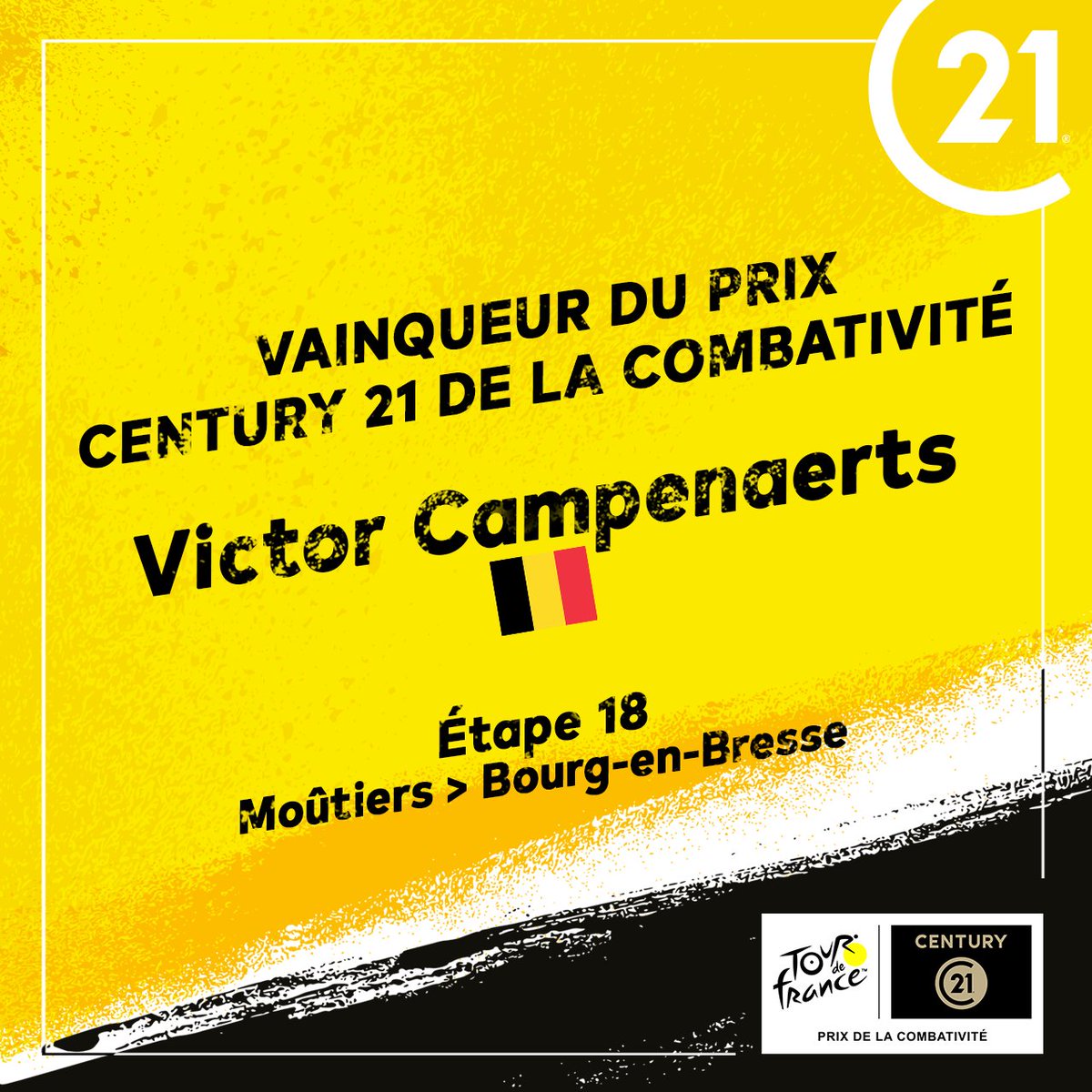 century21fr's tweet photo. #TDF2023  | 🇧🇪 Victor Campenaerts de l'équipe
@lotto_dstny est le vainqueur du Prix CENTURY 21 de la Combativité sur l'étape 18 du Tour de France.
@LeTour https://t.co/rWX7blnABO