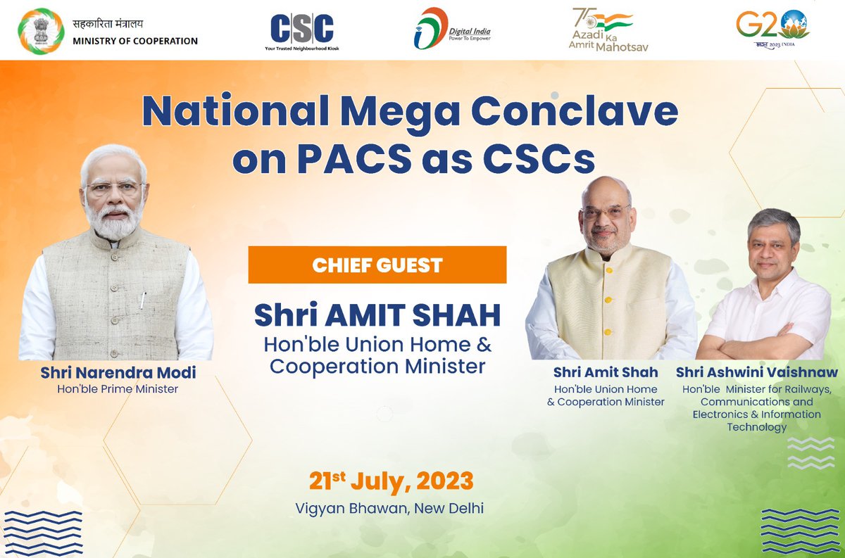 PatankarRishi's tweet photo. National Conclave on Delivery of CSC Services via PACS ✨
#pmgdisha #digitalindia 
#PACSasCSCs  #SahakarSeSamriddhi https://t.co/xYBO134P71