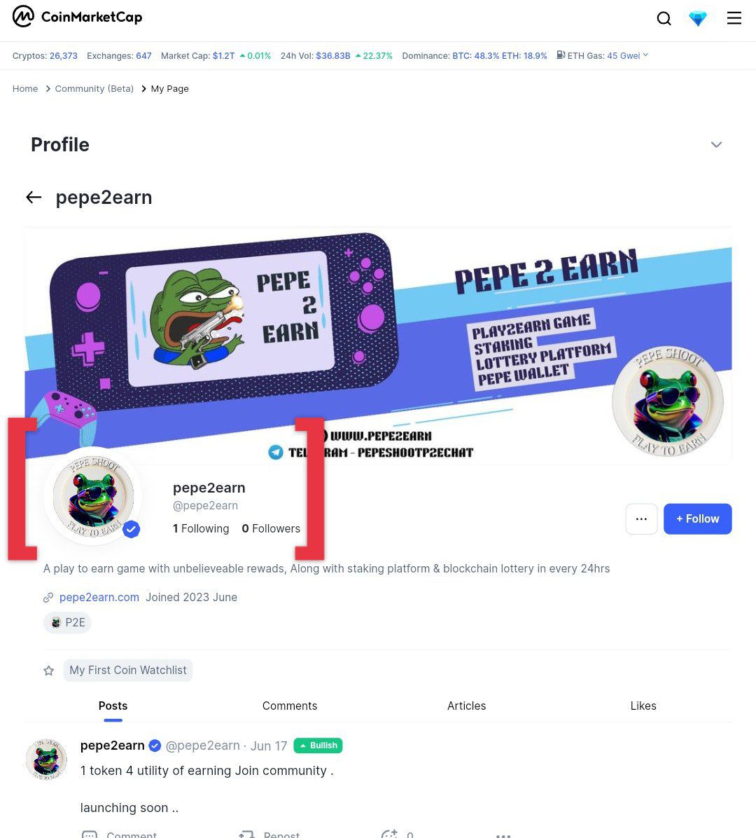 📢 Exciting News! 🎉 Our community, @Pepeshootp2e, has been verified on <a href="/CoinMarketCap/">CoinMarketCap</a>! 

🚀🌟 Follow us on CMC to stay updated with the latest news, developments, and insights about #crypto and #Pepe2Earn! 💼💰

Check us out on CMC 👇🏻
coinmarketcap.com/community/prof… 

#cryptonews