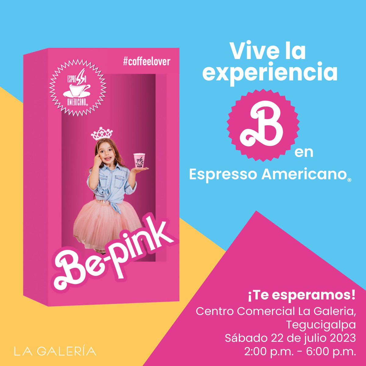 ¡Vive la experiencia B🩷con #EspressoAmericano! 📷 Disfruta la magia tomándote una foto en nuestra caja Barbie 📷#Tegucigalpa de 2:00 pm a 6:00 pm.