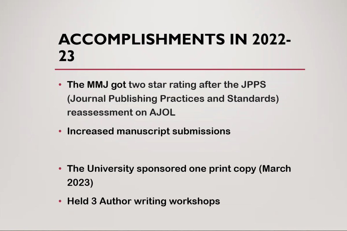 African Journals (@ajppeditors) on Twitter photo Congrats to <a href="/MalawiMedJ/">MMJ</a> for its <a href="/AJOLinfo/">AJOLinfo</a> JPPS star rating, a measure of its continuing quality. It held writing workshops that resulted in draft manuscripts for submission. Great work! Learn more at
mmj.mw
<a href="/Fogarty_NIH/">Fogarty at NIH</a> <a href="/ElsFoundation/">The Elsevier Foundation</a> <a href="/NLM_NIH/">National Library of Medicine</a> Congrats to <a href="/MalawiMedJ/">MMJ</a> for its <a href="/AJOLinfo/">AJOLinfo</a> JPPS star rating, a measure of its continuing quality. It held writing workshops that resulted in draft manuscripts for submission. Great work! Learn more at
mmj.mw
<a href="/Fogarty_NIH/">Fogarty at NIH</a> <a href="/ElsFoundation/">The Elsevier Foundation</a> <a href="/NLM_NIH/">National Library of Medicine</a>