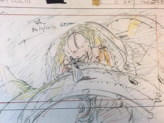 2009年7月21日名アニメーター #金田伊功 さんが亡くなりました。本日はカシラこと金田さんの命日です。 唯一無二のお仕事に想いを馳せつつ黙祷…。 画像は #宮崎駿 監督『#風の谷のナウシカ』(1984年)より、C-671 LO+完成形/アスベル機を静止するナウシカ、 C-667同/復讐心に駆られたアスベル。