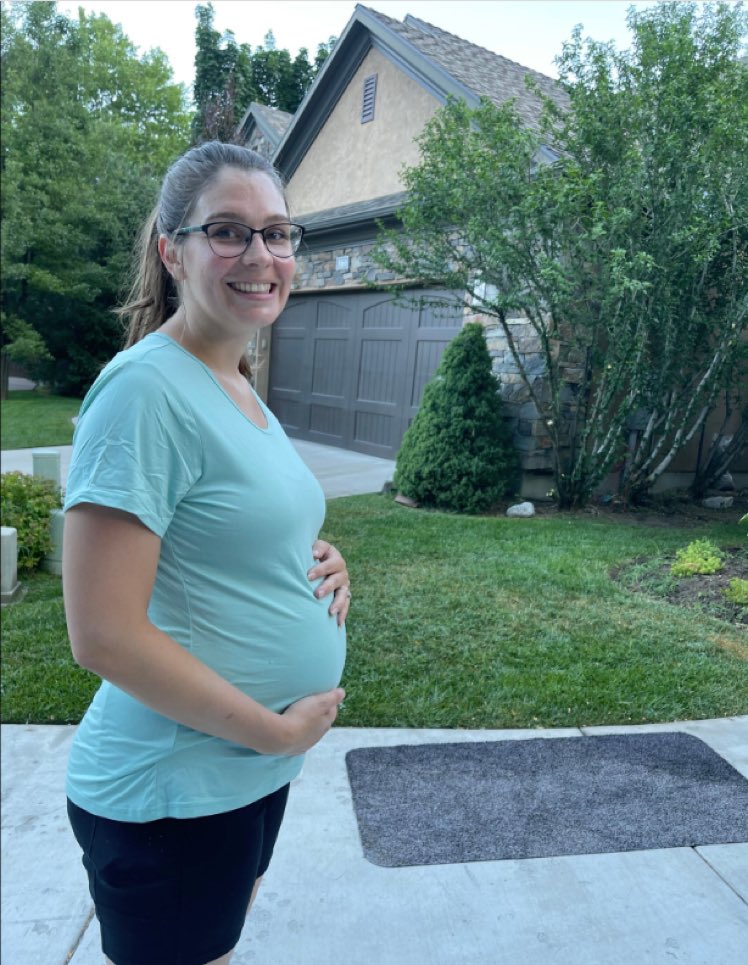 My daughter, Meagan.  Baby Under Construction.  7 months down.  2 to go.  Lots of excitement about our growing family! First grandchild. Lots of 'consumer discretionary' coming up for grandma-to-be! 🤣😅😀