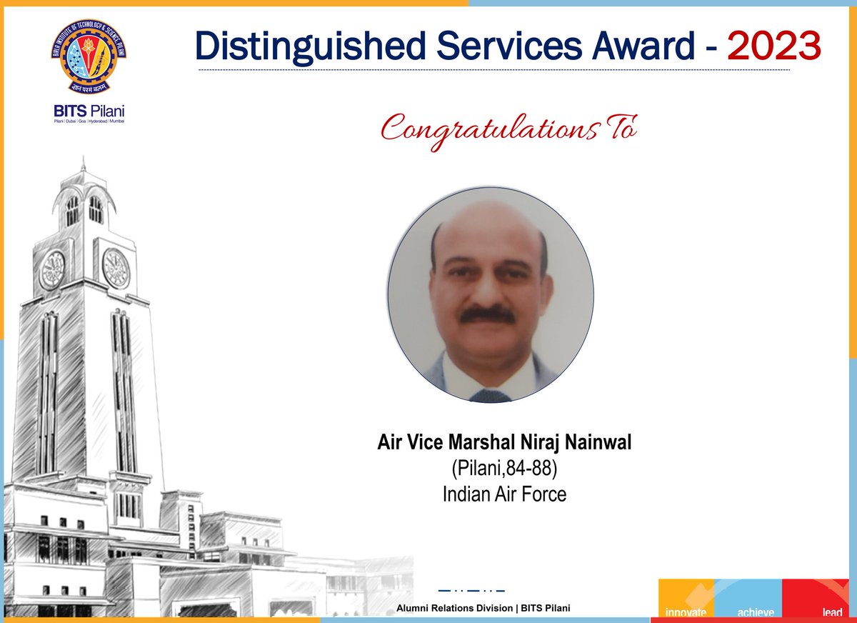BITSAA's tweet photo. BITSAA International extends heartfelt congratulations to Mr. Niraj Nainwal, recipient of the prestigious BITS Pilani Distinguished Services Award-2022! #BITSPILANI #BITSAAINTERNATIONAL #BITS #DISTINGUISHEDSERVICES AWARD https://t.co/YH8OSzwRjr