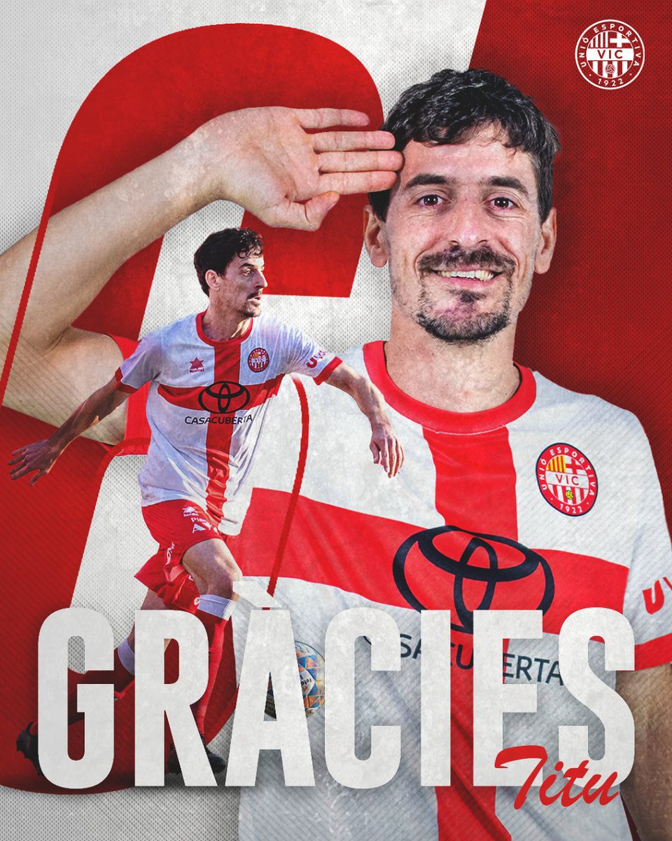 UEVic_'s tweet photo. ❤️🏴 Gràcies, 𝗧𝗶𝘁𝘂! 

6️⃣ 𝗮𝗻𝘆𝘀 de vigatà

⚽ 2016-20 / 2021-23

#SomUEVic 🔴⚪️
#LligaElit | #futbolcat https://t.co/ElzZqK5kFy