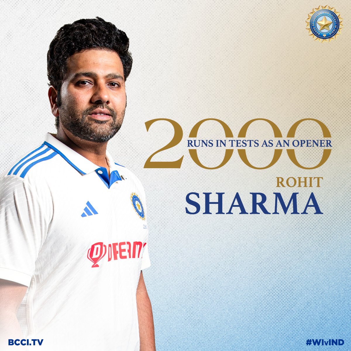 BCCI's tweet photo. Milestone 🔓 - 2000 Test runs as an opener and counting for Captain @ImRo45 👏👏

#WIvIND https://t.co/rwbzgQ8v3b