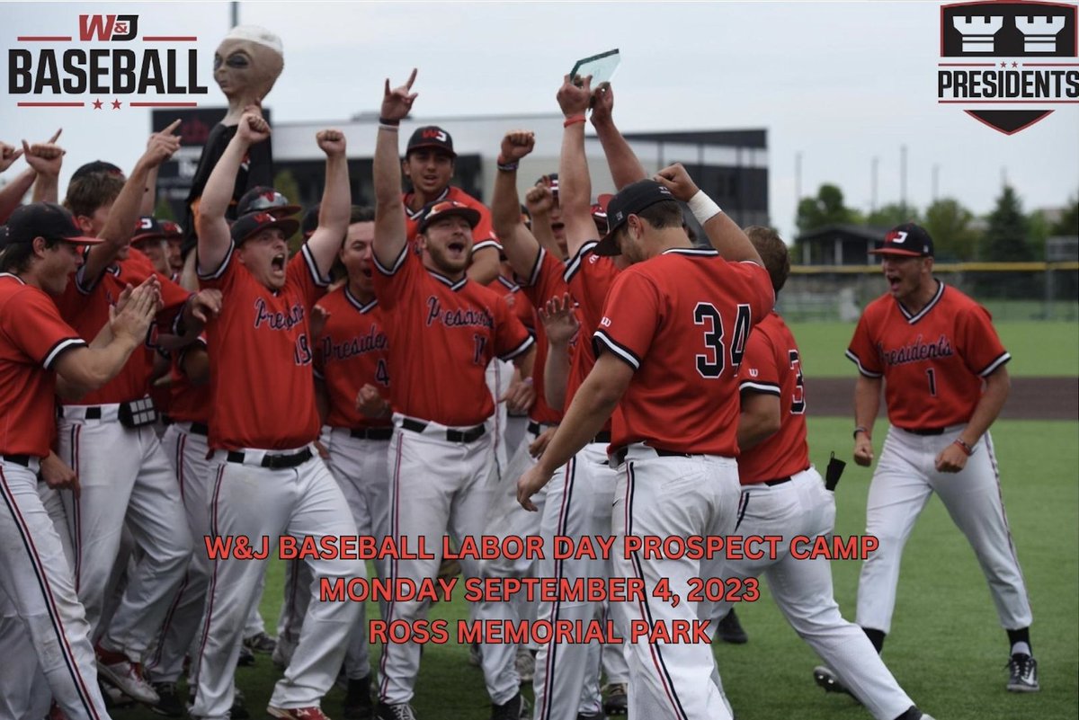 DubJayBaseball's tweet photo. Join us Monday, September 4th (Labor Day) for our annual prospect camp! Camp will consist of instruction, and pro style workout, and a game.  Great opportunity to work with W&amp;J coaches and student-athletes. Sign up today: 
https://t.co/BZS2KAS7Fs https://t.co/XFzgHY17lf