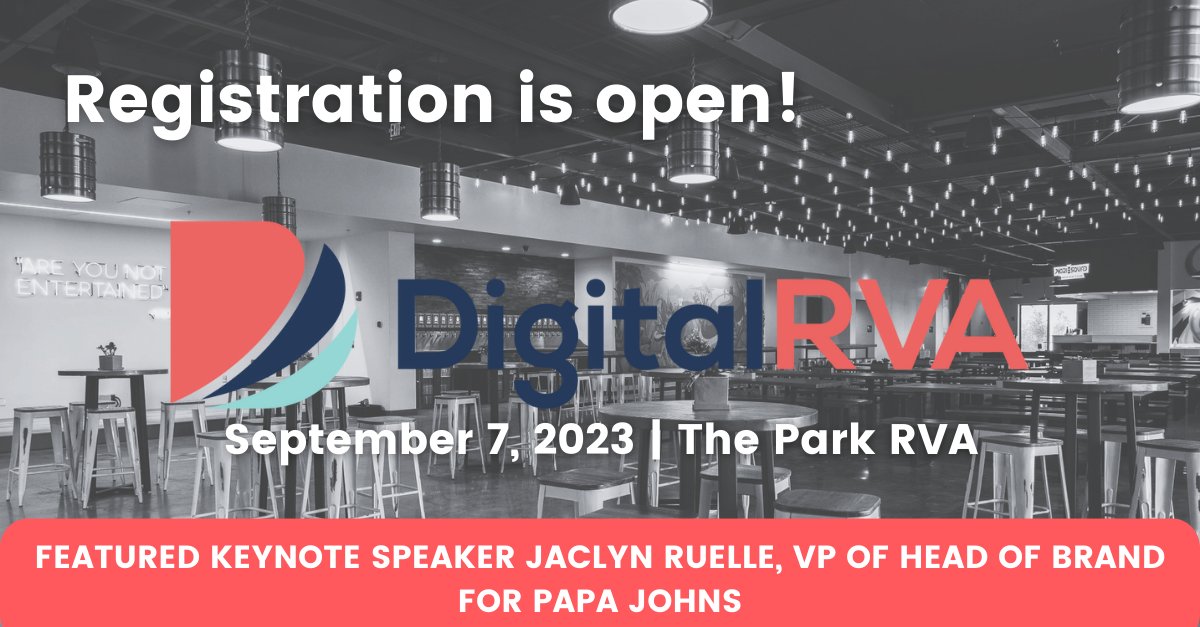 Calling all #markerters! Tickets are on sale for our DigitalRVA conference, where we'll dive into the future of #marketing tech, #AI and #automation, and #analytics. Featuring a keynote from Papa Johns VP Head of Brand you won't want to miss this event: rvatech.com/rvatech-events…