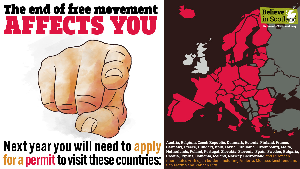 believeinscot's tweet photo. ⚠️ The end of Free movement affects you.

📢 Join us on September 2nd in Edinburgh to March for an Independent Scotland in the EU.

👇 https://t.co/XCkzl6BSoC https://t.co/YFw41wQxof