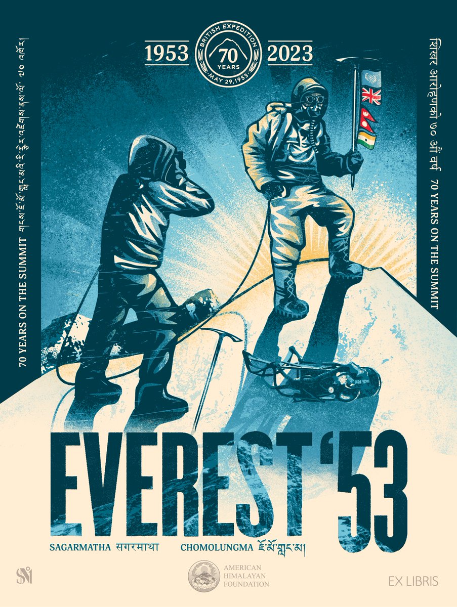 cgostudios's tweet photo. As we celebrate Sir Edmund Hillary’s birthday, we're thrilled to unveil our new poster for the 70th anniv. of the first ascent of Everest! Created w/ the American Himalayan Foundation &amp; @studionumberone. 
STAY TUNED for details on how you can obtain your own copy soon! #Everest70 https://t.co/Nvwry71Mxn