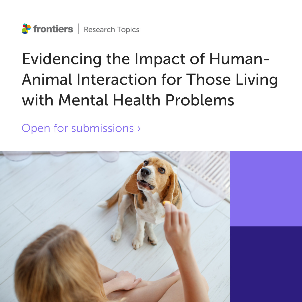 We are guest editing a new special issue at @FrontPsychiatry 'Evidencing the Impact of #HumanAnimalInteraction for Those Living with #MentalHealth Problems' @emilyshoesmith @ElenaRatschen 🐾 Submissions due 31st Jan 24. More info here ⬇️ frontiersin.org/research-topic…