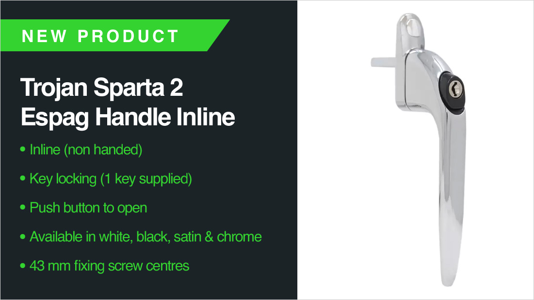 DGSupplyline's tweet image. Latest arrival! Trojan Sparta 2 Espag Handle Inline. Key locking. Available in white, black, satin chrome &amp;amp; polished chrome.

Find out more here
dgsupp.uk/trojan-sparta-…

#newproductalert #windowhandles