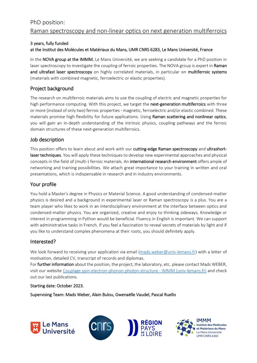 We're reopening our search for a dedicated PhD candidate. If you're passionate about exploring material properties with light, we'd love to hear from you. Details: euraxess.ec.europa.eu/jobs/129461. Please retweet!
#multiferroics #ferroelectrics #RamanSpectroscopy #PhDposition