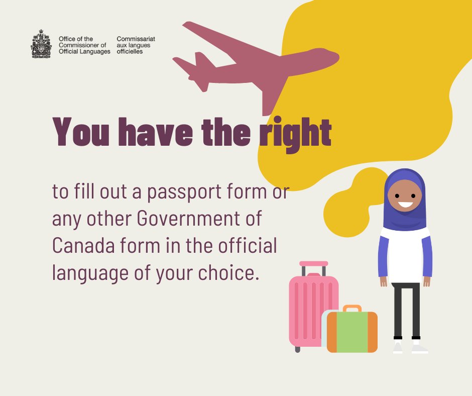 OCOLCanada's tweet image. Before you pack your bags, know that:

#languagerights #officiallanguages #traveldocuments #travel #travelling #passport