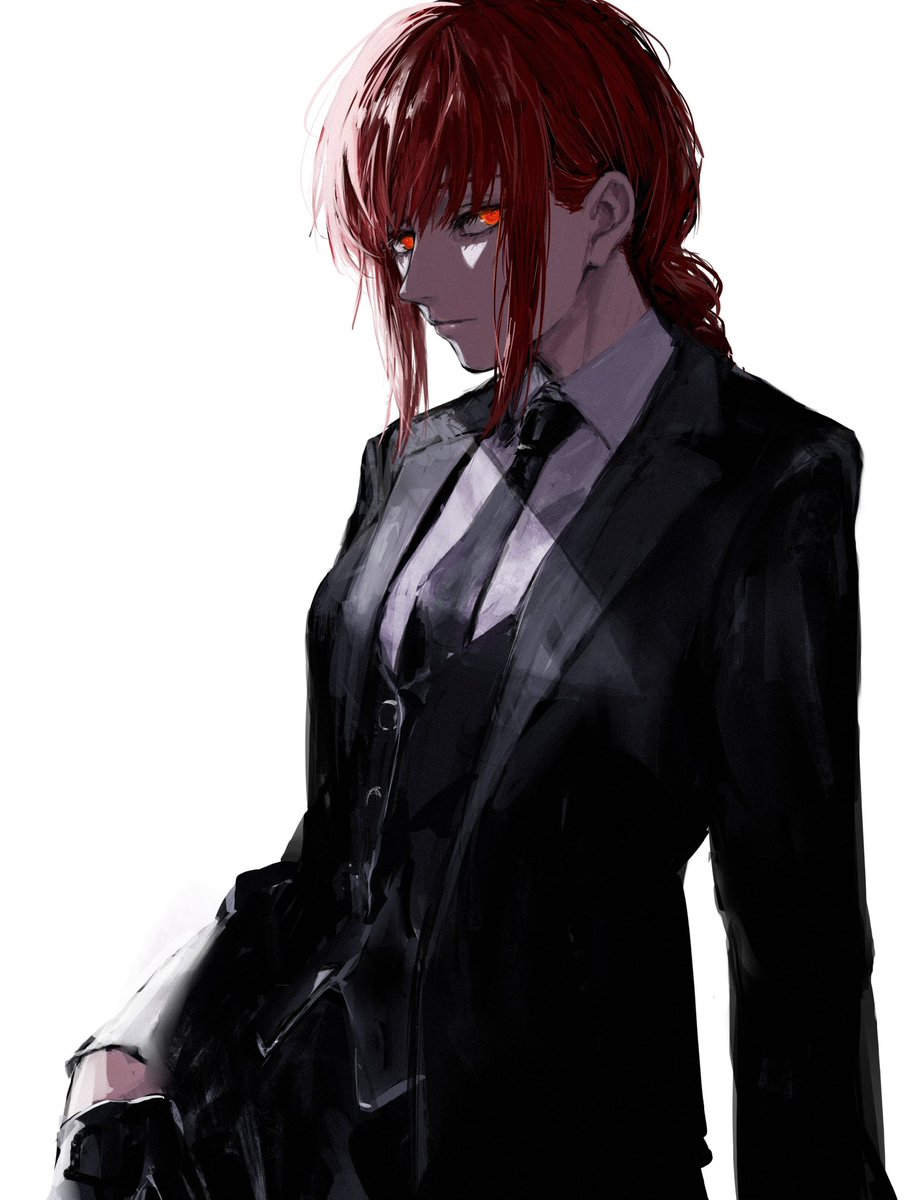 makima (chainsaw man) 1girl necktie solo red hair black necktie formal suit  illustration images