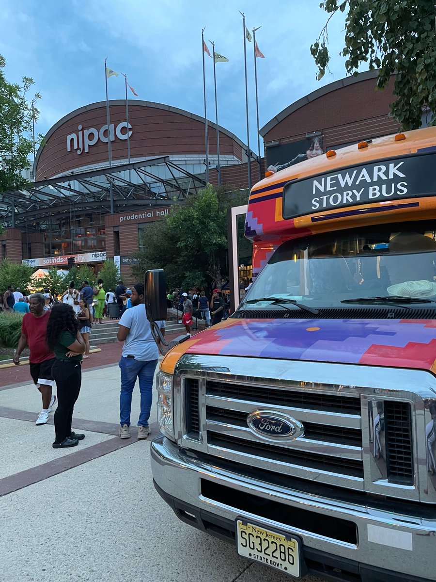 TONIGHT 7/20 (6-9pm) The #newarkstorybus will be at @NJPAC for #soundsofthecity + Sugarhill Gang. Come hop on the bus, share your story and get a portrait, for no cost. Special thanks to @grdodge for funding this event. More on the Newark Story Bus: newestamericans.com/story-bus/