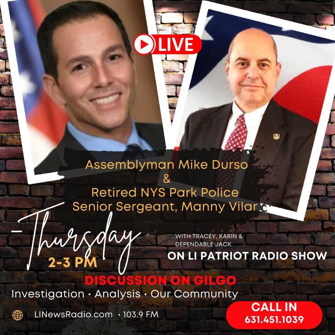 lipatriotradio's tweet photo. Please join LI Patriot Radio Show today for a further discussion on The Gilgo Arrest of Rex Heuermann with Retired NYS Park Police Senior Sergeant, Manny Vilar @vilar4suffolk &amp; Assemblyman Michael Durso who represents Massapequa &amp; Gilgo Beach. https://t.co/D0Cp7PfYHN