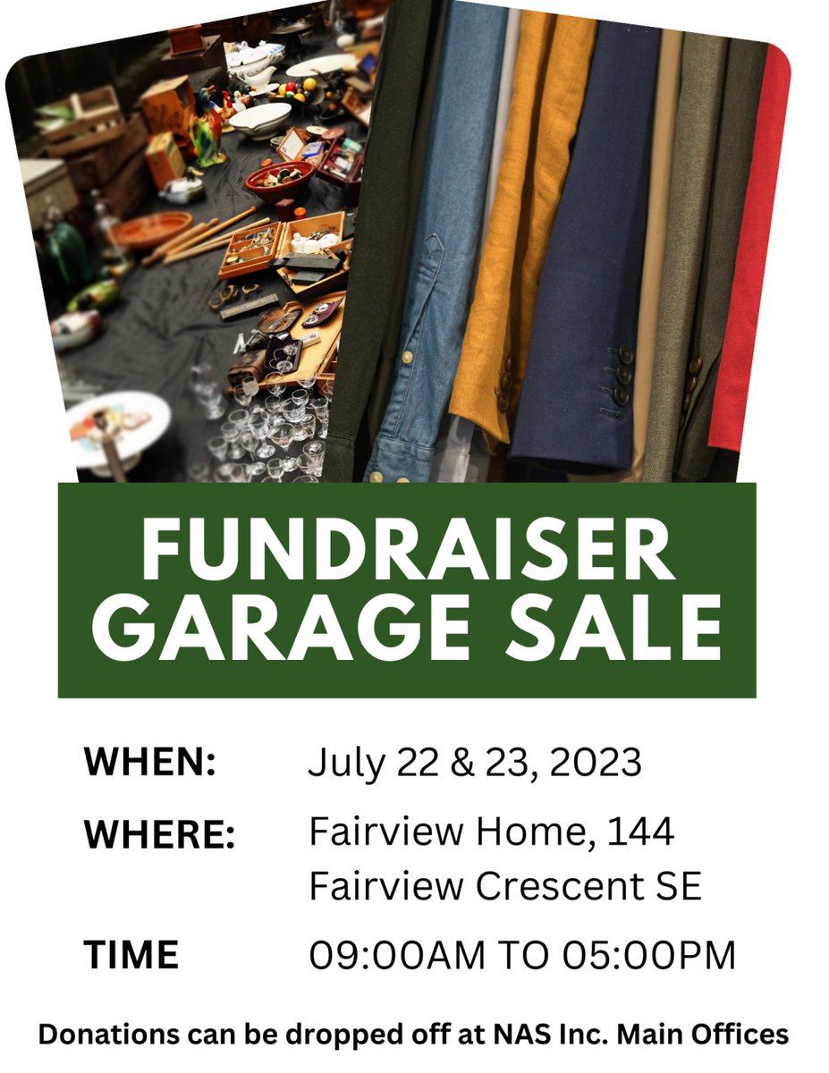 NewAgeServices's tweet photo. Don't forget to mark your calendars this weekend for the "garage sale" fundraiser hosted by New Age Services Inc. The proceeds will go towards funding this year's summer activities for the Group Living Department. 
Thank you for your support! https://t.co/QlqGQmu56m