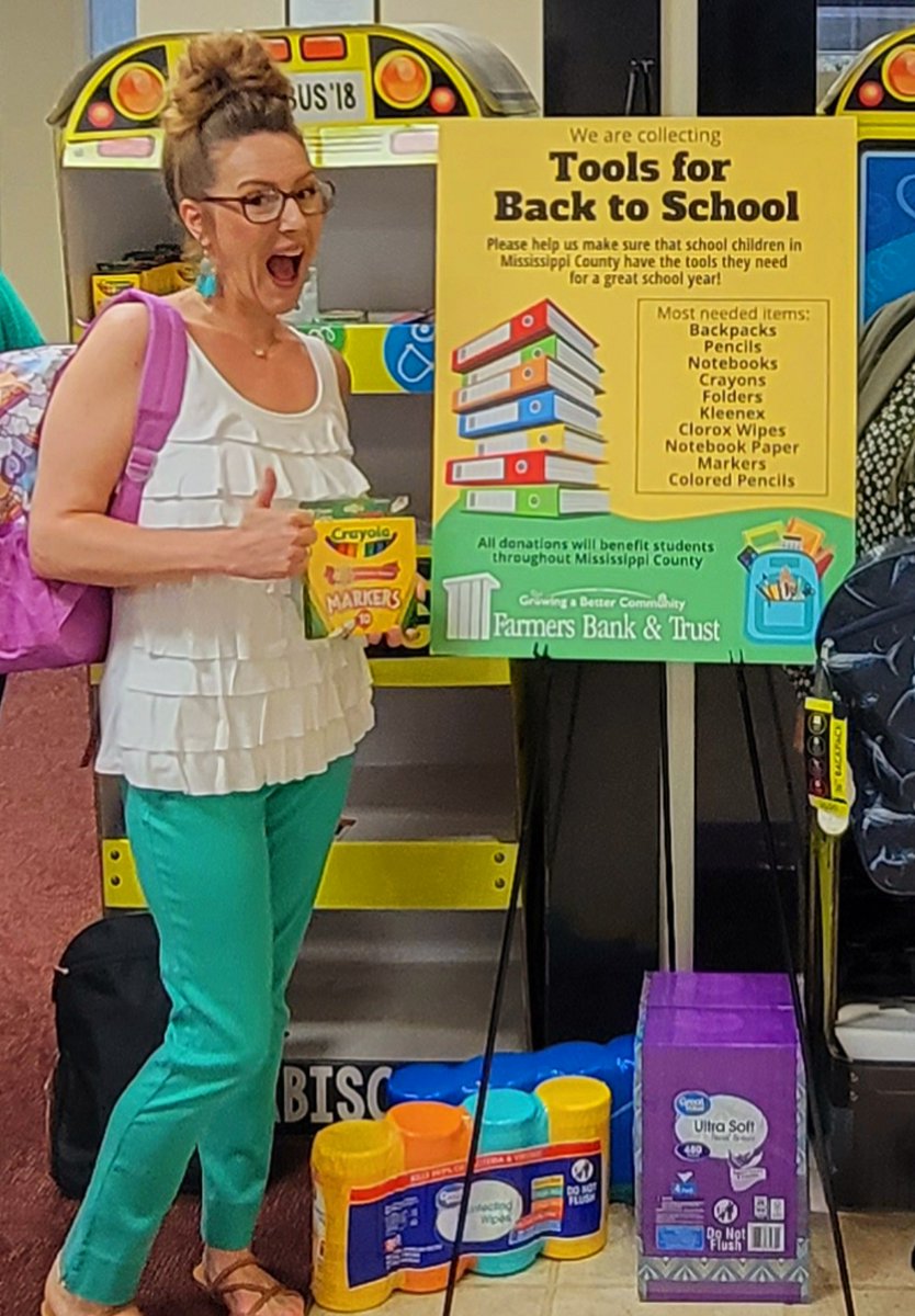 Senior Teller, Cayla Penn, is super excited about our Tools for Back to School supply drive! Pick up some school supplies (pencils, backpacks, crayons, paper, tissue, etc.) and drop them by any Farmers Bank location. We will make sure they go to students in need.
