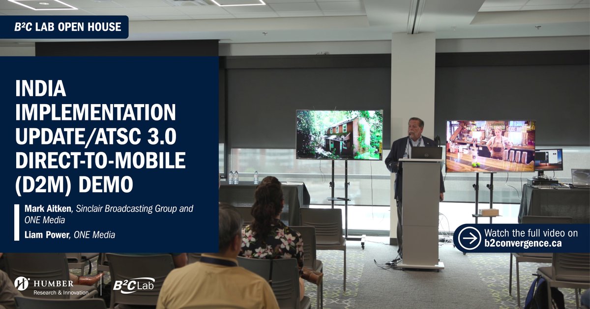 Humber_B2C_Lab's tweet photo. At the B2C Lab we are particularly excited about ATSC 3.0’s Direct-to Mobile (D2M) capabilities. To demonstrate its possibilities, we invited ONE Media's Mark Aitken and Liam Power to our Open House. https://t.co/O55z3wdU0i https://t.co/5bYZN6IM4L