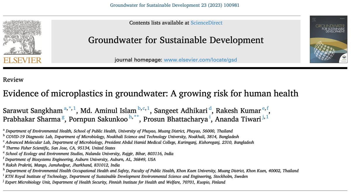 I am happy to share our new published #Review in #GSD on "Evidence of #microplastics in #groundwater: A growing risk for human health" <a href="/isgsdglobal/">ISGSD</a> 
sciencedirect.com/science/articl… 
Thank you all for your effort. <a href="/MDAminu68234629/">MD. Aminul Islam</a> <a href="/tiwariananda/">Ananda Tiwari, Ph.D.</a> <a href="/Rebel_Yatri/">Sangeet Adhikari</a> <a href="/therakesh_kr/">Rakesh Kumar, Ph.D.</a> <a href="/prabhakar12/">Prabhakar Sharma</a> 😍🤝
