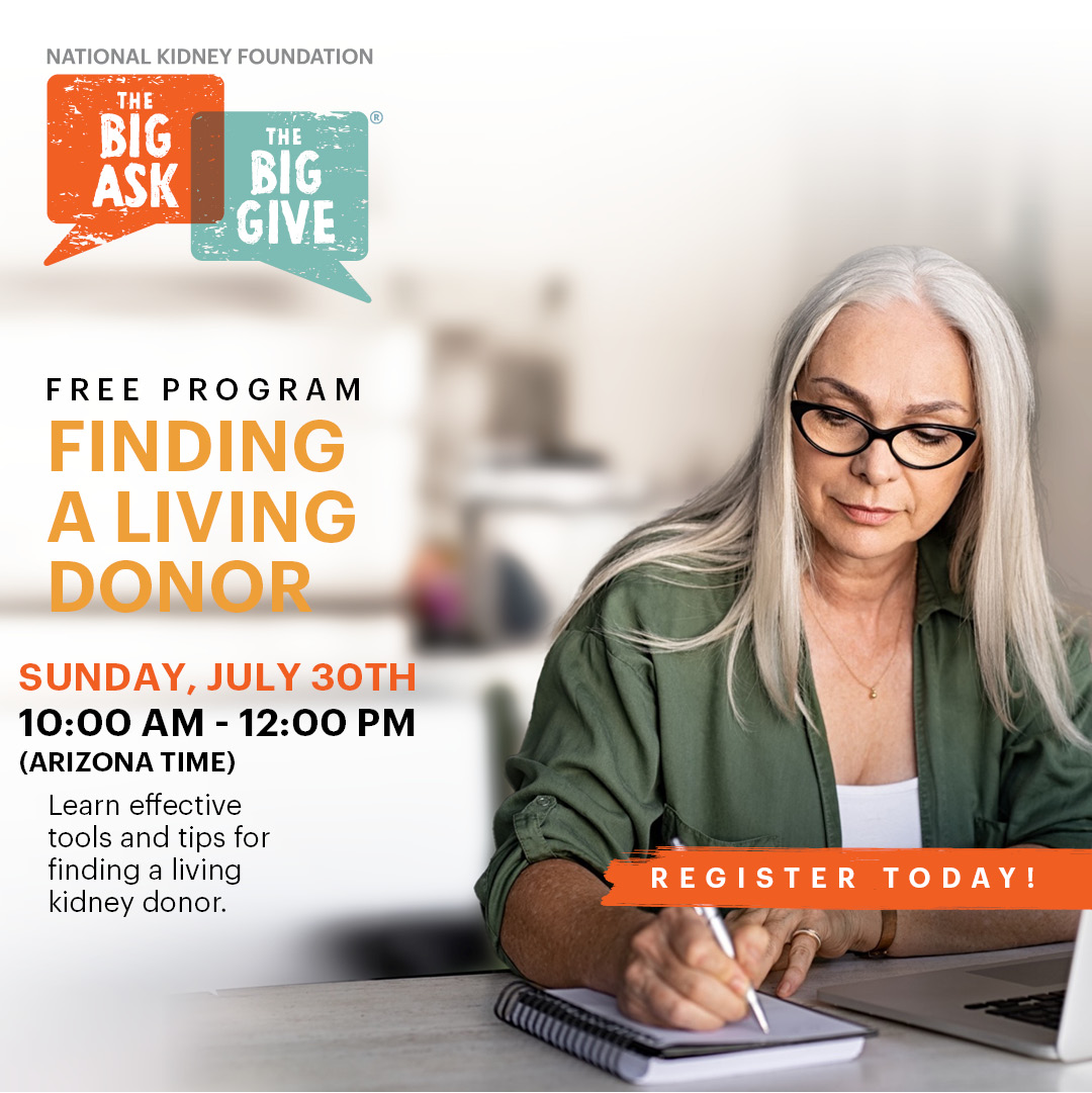 Are you or someone you love waiting for a kidney transplant? If so, this workshop is for you! Learn the facts about living donation & strategies for connecting with potential kidney donors. Visit the link below to register today! #NKFofAZ #BigAskBigGive buff.ly/3nfthrl