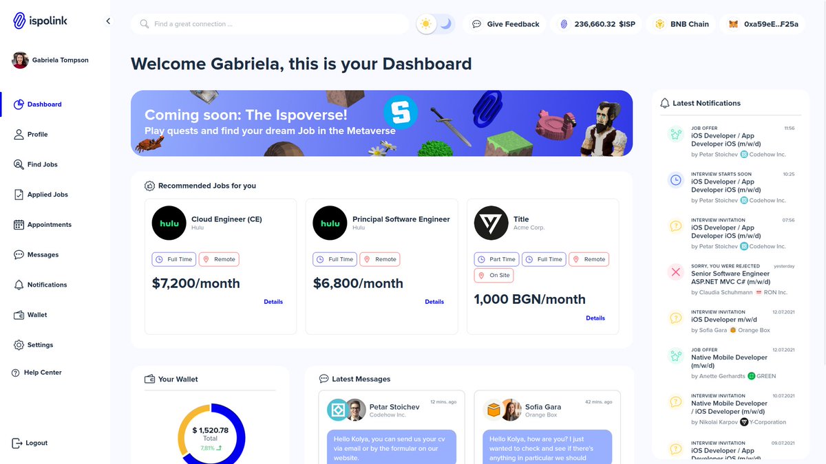 ⚒️ Ispolink #BUIDL update! ✅ Ispolink #dapp refactoring - React v18, Emotion Styled Components ✅ Calendar & Email notification system for applicants 🕹 #P2E quests & events in the user dashboard ✅ Seamless login from our dapp to the #Ispoverse built on $SAND