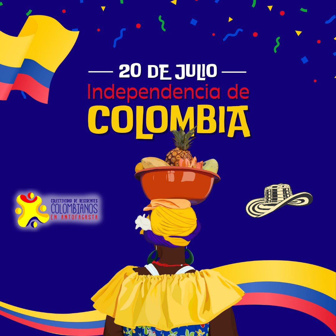 ColombianosAfta's tweet photo. 🇨🇴Un saludo para todos los colombianos que habitan en el exterior y que día a día hacen patria con su esfuerzo y dedicación. ¡Feliz 20 de julio! Les desea la Colectividad de Colombianos Residentes en Antofagasta.

#Antofagasta 
#IndependenciaDeColombia 
#ColombianosEnChile https://t.co/NLAwP0M6ka
