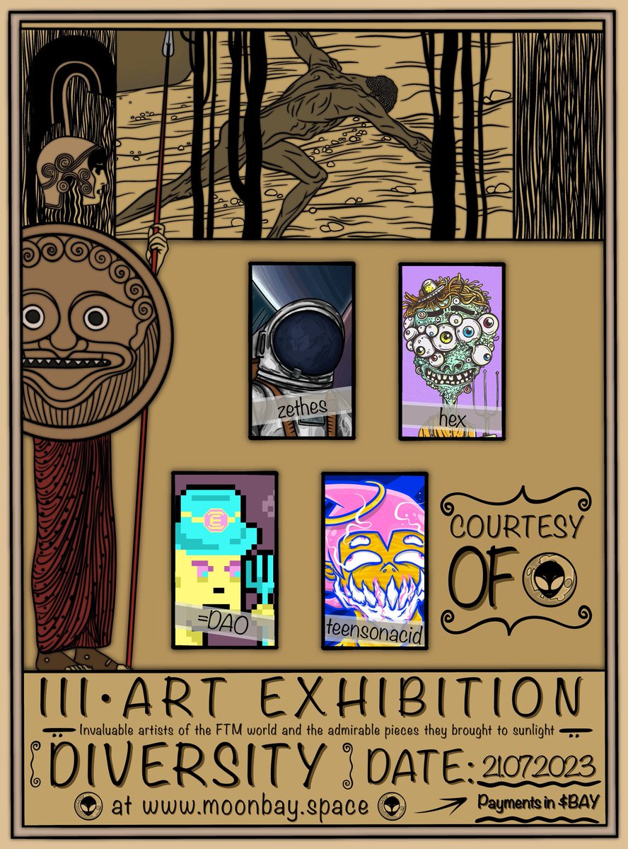 MoonBaySonic's tweet photo. MoonBay Exhibit Opens Tmr! July 21st!  

Exhibit Lineup:

@zethesx - "Astro Mind" in Marked Minds Collection
@hexademaximal - "The Humble Baylien" in A Silly Collection
@TEENSONACID - "SITUATIONS : 27" in Situations Collection
@equalDAO - "=Punk #83" in =DAO Collection https://t.co/iEjRh7MTJe