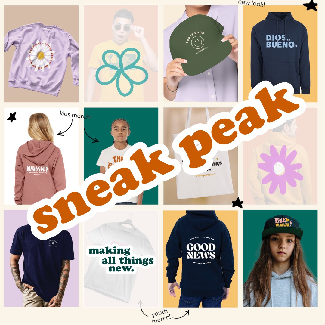 vineyardusa's tweet photo. ✨Conference Merch Sneak Peak✨ We have a fresh new lineup of conference merch for the whole family that will be available at the Vineyard General Store.
Stop by to check it out!
#vineyardusa #wearevineyard #makingallthingsnew #2023vusanationalconference #meetyouonthemountain https://t.co/BV4h2c7RMX