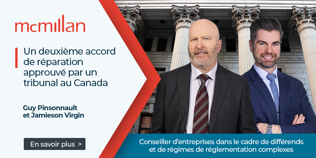 McMillanLLP's tweet image. Résumé de la décision de la Cour supérieure du Québec qui a entériné l’accord de réparation d’UEFTI; discussion sur les critères d’approbation et les exigences procédurales pour de futurs accords. Lire le bulletin : tinyurl.com/3p9nkefk

#droit #litige #PerspectivesMcMillan