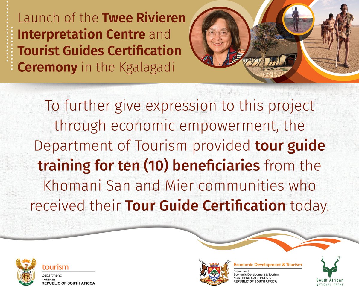 PatriciaDeLille's tweet photo. Tourism can only grow if we empower local communities.
I am very proud of the 10 tour guide graduates from communities around the Kgalagadi National Park who were trained by the @Tourism_gov_za and were officially certified as tour guides yesterday. 
@NorthernCapeSA
#WeDoTourism https://t.co/kDNSdZj2T3