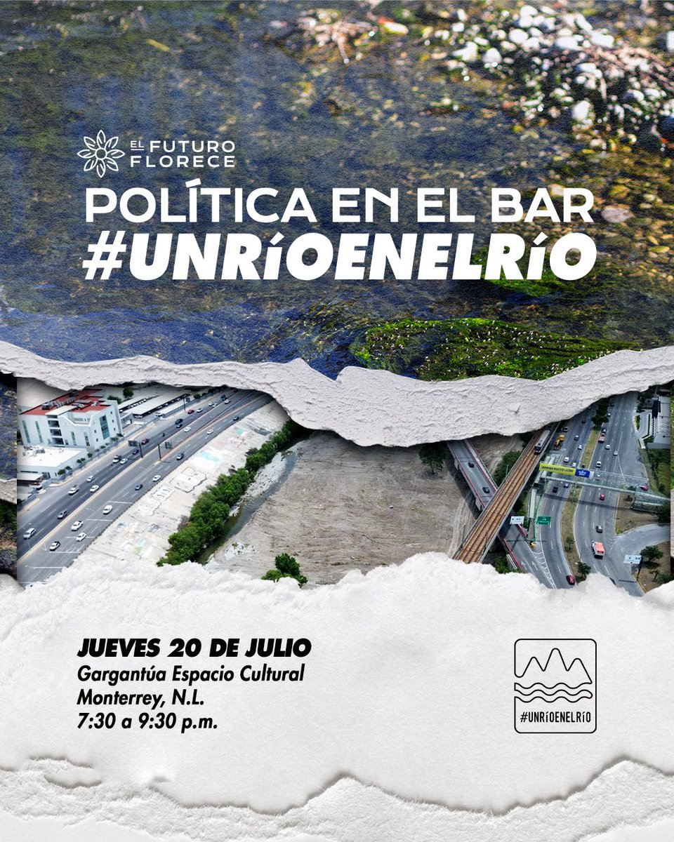 elfuturoflorece's tweet photo. Ven a #PolíticaEnElBar para platicar sobre lo que está pasando en el Río Santa Catarina. Contaremos con la participación de especialistas e integrantes de #unríoenelrío.

📆 20 de julio 
🕣 19:30 horas
📍 Gargantúa Espacio Cultural

Registro: https://t.co/vccp0QQE8K https://t.co/VcErnijojr