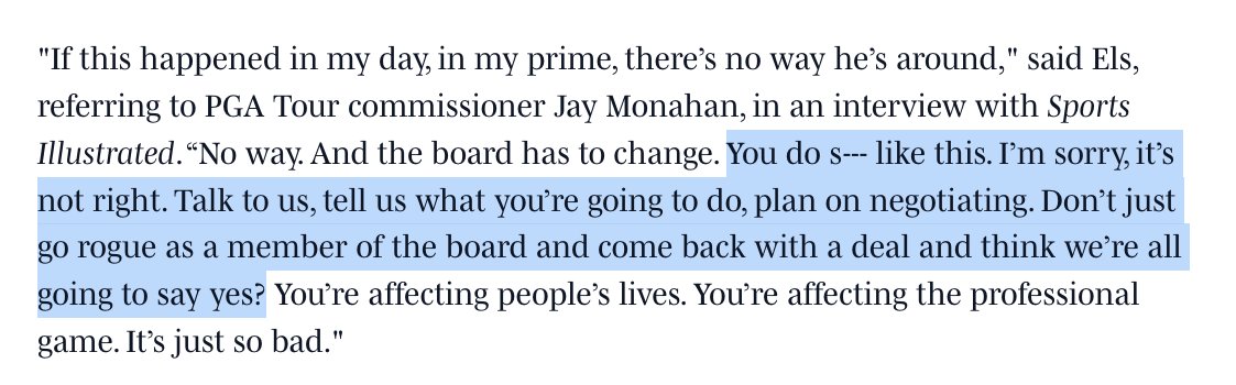 Ernie Els goes off on the PGA Tour (and LIV). Great get by <a href="/BobHarig/">Bob Harig</a> here.

si.com/golf/news/erni…