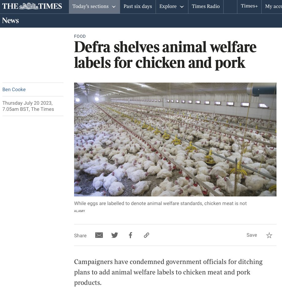 AlexTaylorNews's tweet photo. 🇬🇧 (then) "Leaving the EU, we will of course maintain high animal welfare standards"

🇬🇧 (today, not even a week after signing CPTPP) "We're suddenly ditching plans to add animal welfare labels on chicken and pork" 👇 https://t.co/uUWXTZCauI