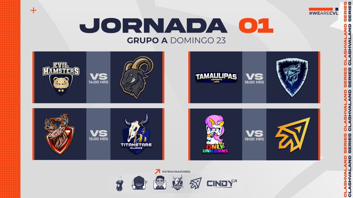 Clashvaland's tweet image. ¡No te pierda estos emocionantes enfrentamientos del #GrupoA!

🗓️Domingo 23 de Julio

 🟡 @ehamstersclub 🆚 @FtvCanarias 

🟡@Deers_eSports 🆚 @TSAGaming_ 

🟡@TamaulipasGG 🆚 @Ice_WolfGG 

🟡@OnlyUCR 🆚 @TDelta_CR 

¡Apoya a tu favorito!🏆