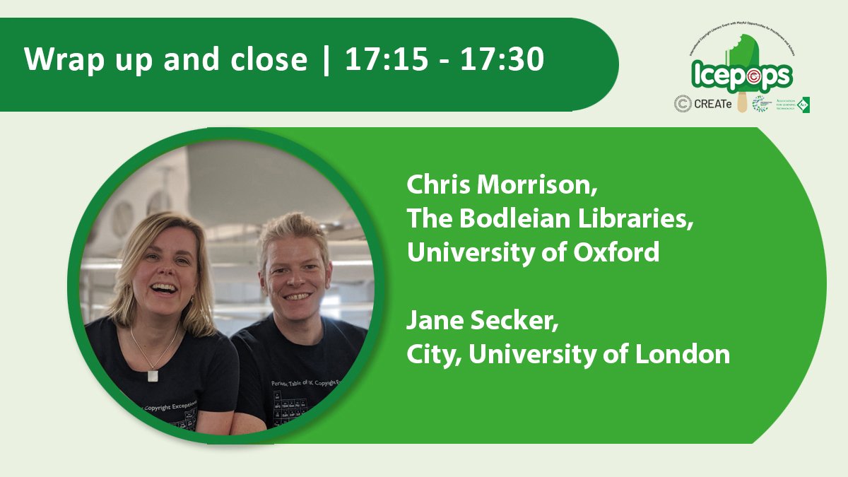 ALTCoOLSIG's tweet photo. Final words from @cbowiemorrison  and @jsecker for #icepops23 - what a fantastic day. Thank you so much to our keynote speakers, lightning talks, World Café, and @copyrightcentre  , along with UofG staff and helpers https://t.co/x2vh6Li2On