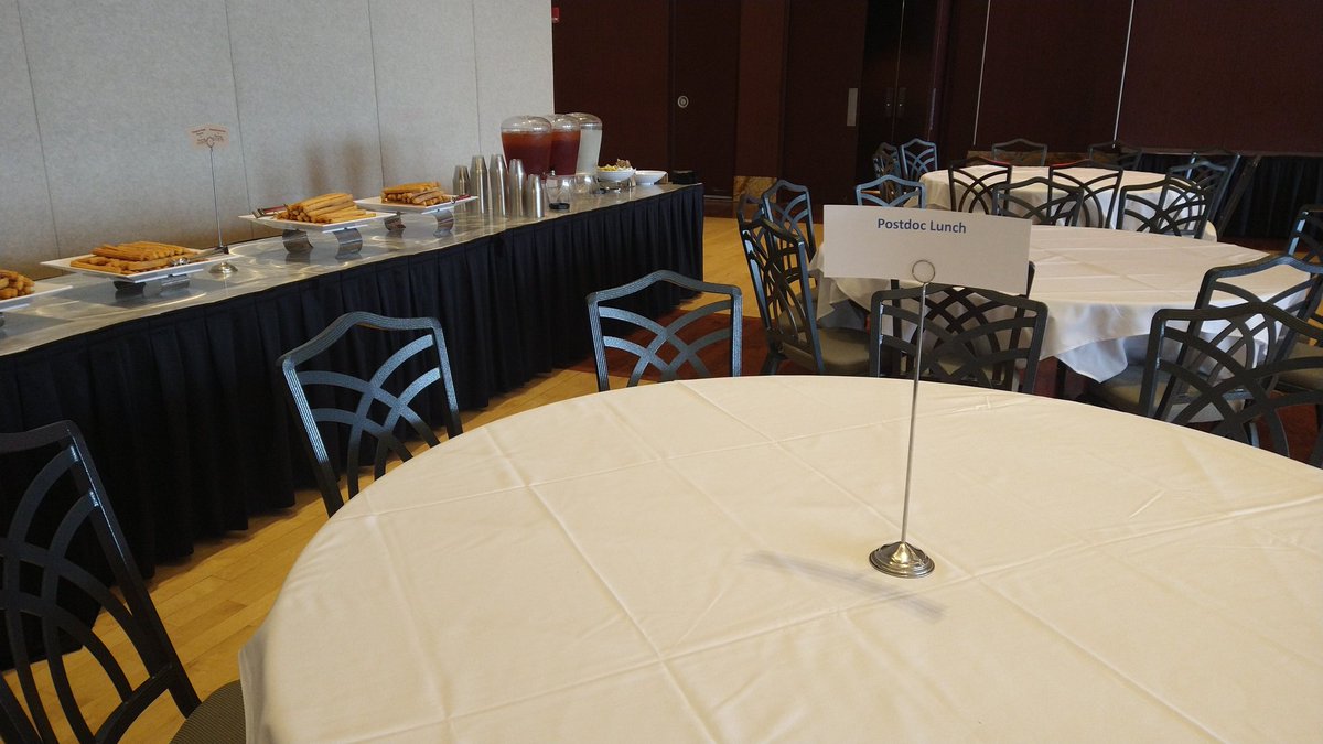 DrStrube's tweet photo. Postdoc lunch tables in the left side of the ballroom by desserts! #SMB2023 https://t.co/onY3C4CwC4