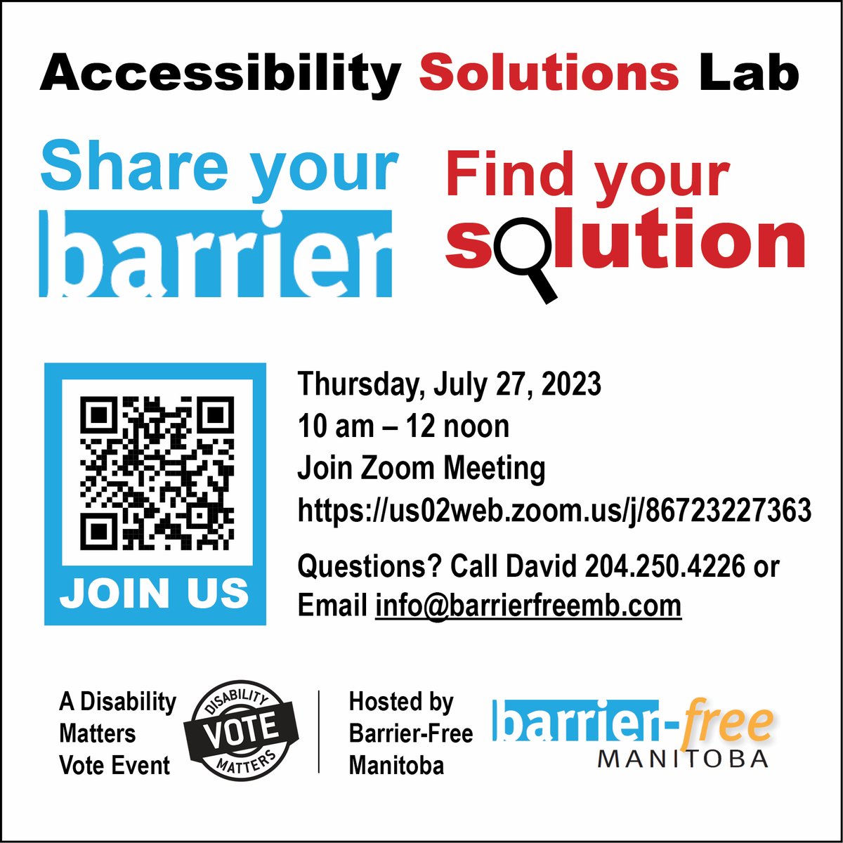 Join us virtually to crowd-source solutions at our Accessibility Solutions Lab
Thursday, July 27th, 2023 from 10 a.m. to 12 noon
Join Zoom meeting via this link - https://t.co/uC8UYzaXZA
For more information, please see our Facebook post!
#DMVote https://t.co/z444WDkBdE