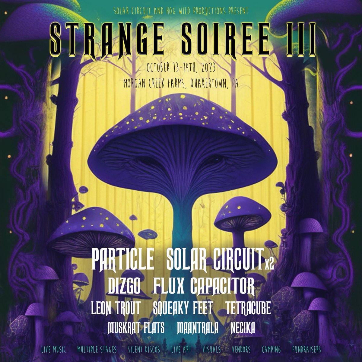 Solar_Circuit's tweet image. Strange Soirée is back! 10/13-14 at Morgan Creek Farms in Quakertown, PA - less than an hour of Philly! With @particlepeople triumphant return from hiatus, two Solar Circuit sets, @DizgoBand, @FluxCapacitor88, and more. 

Tickets: theticketing.co/e/strangesoire…