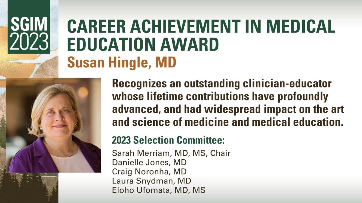 Congratulations to Dr. Susan Hingle, recipient of the Society for General Internal Medicine's Career Achievement in Medical Education Award! Dr. Hingle is the associate dean for human and organizational potential and chair of SIU's Department of Medical Humanities.