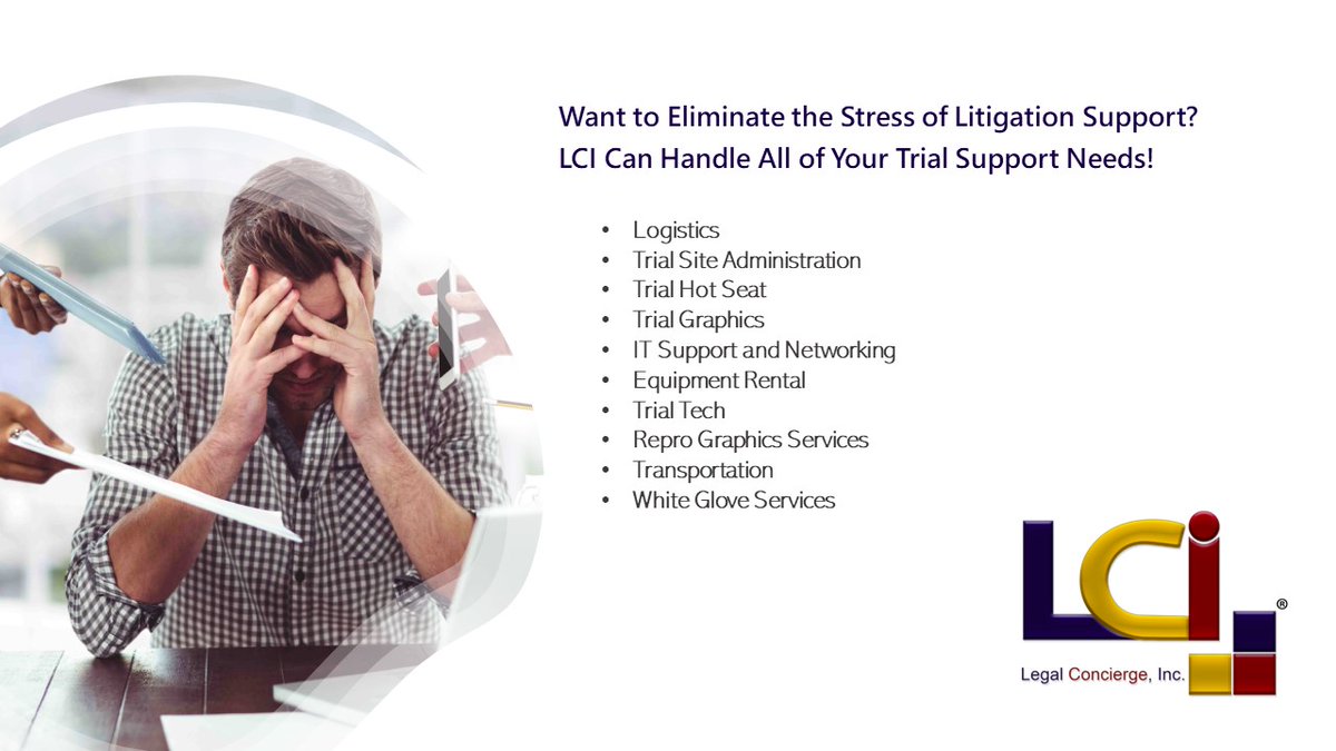 LCI is All About Trial Support and Your Peace of Mind!

#legalconcierge #lci #meettheteam #triallawyers #Triallogistics #nevergiveup #Trial #Triallogistics #litigationsupport #litigationmanagement #ittechnology #warriormindset