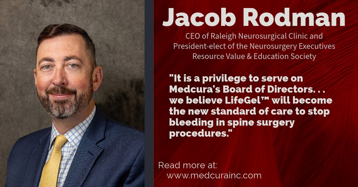 MedcuraInc's tweet photo. Thrilled to welcome Jacob Rodman as an Observer to the Medcura team! 💼 With a proven track record of building and growing successful spinal surgery centers, Jacob will provide expert insight guiding the commercialization of LifeGel™ into spine surgery centers and hospitals. https://t.co/vq4aULs2gd