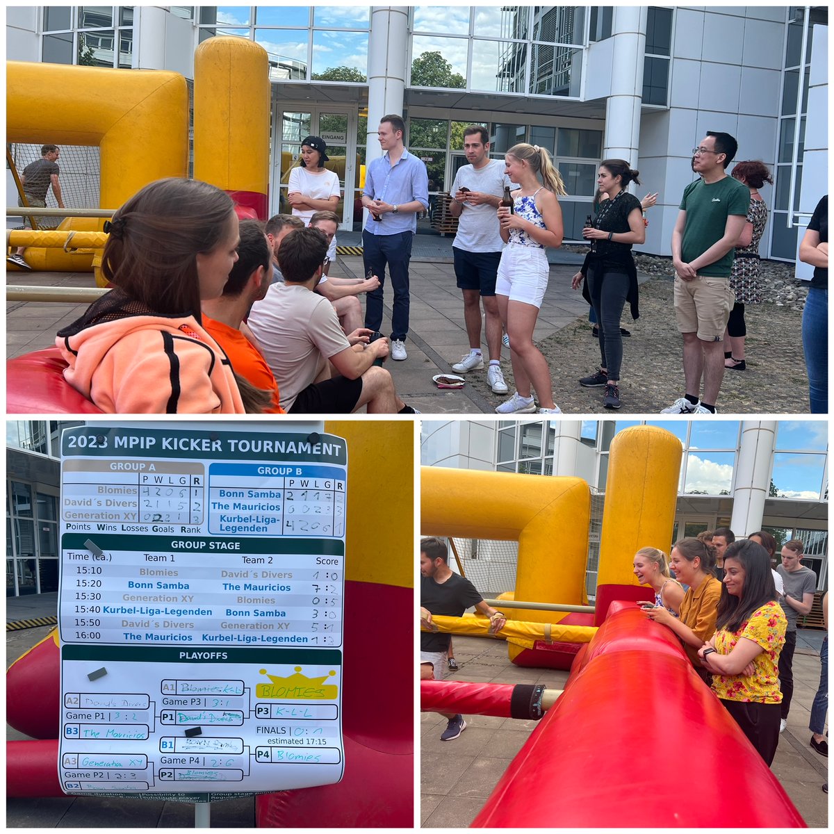 The human kicker tournament is back at the @mpi_polymer summer fest. We placed 2nd after a close match in the finals! Excellent games and cheering. Next up is live band performance by our talented colleagues.