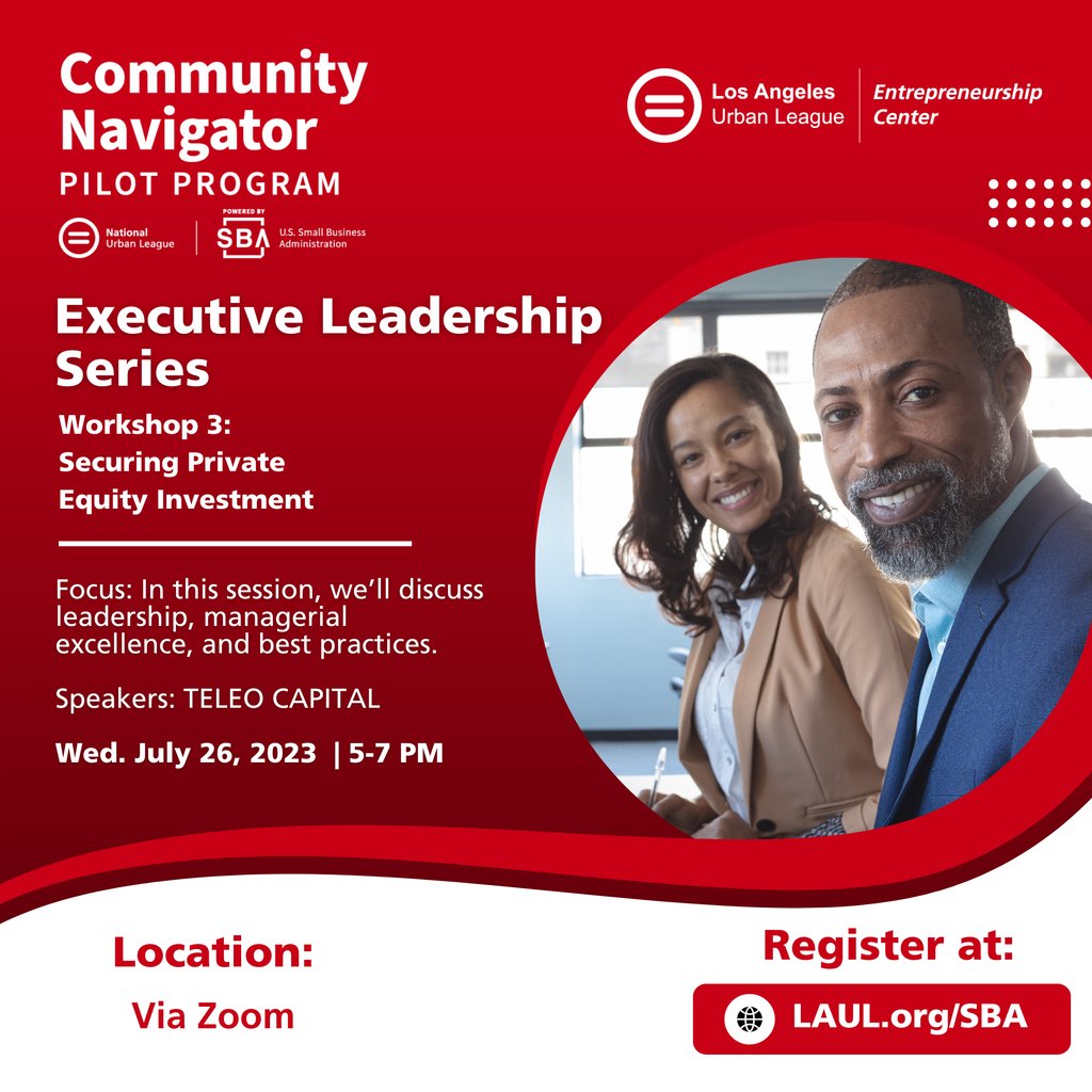 Tune into Zoom next week for Workshop 3 of our Executive Leadership series and learn the best practices for leadership, managerial excellence, and more!

Register @ LAUL.org/SBA 📲

#workshops #leader #success #leaders #mindset #entrepreneurship #business #growth