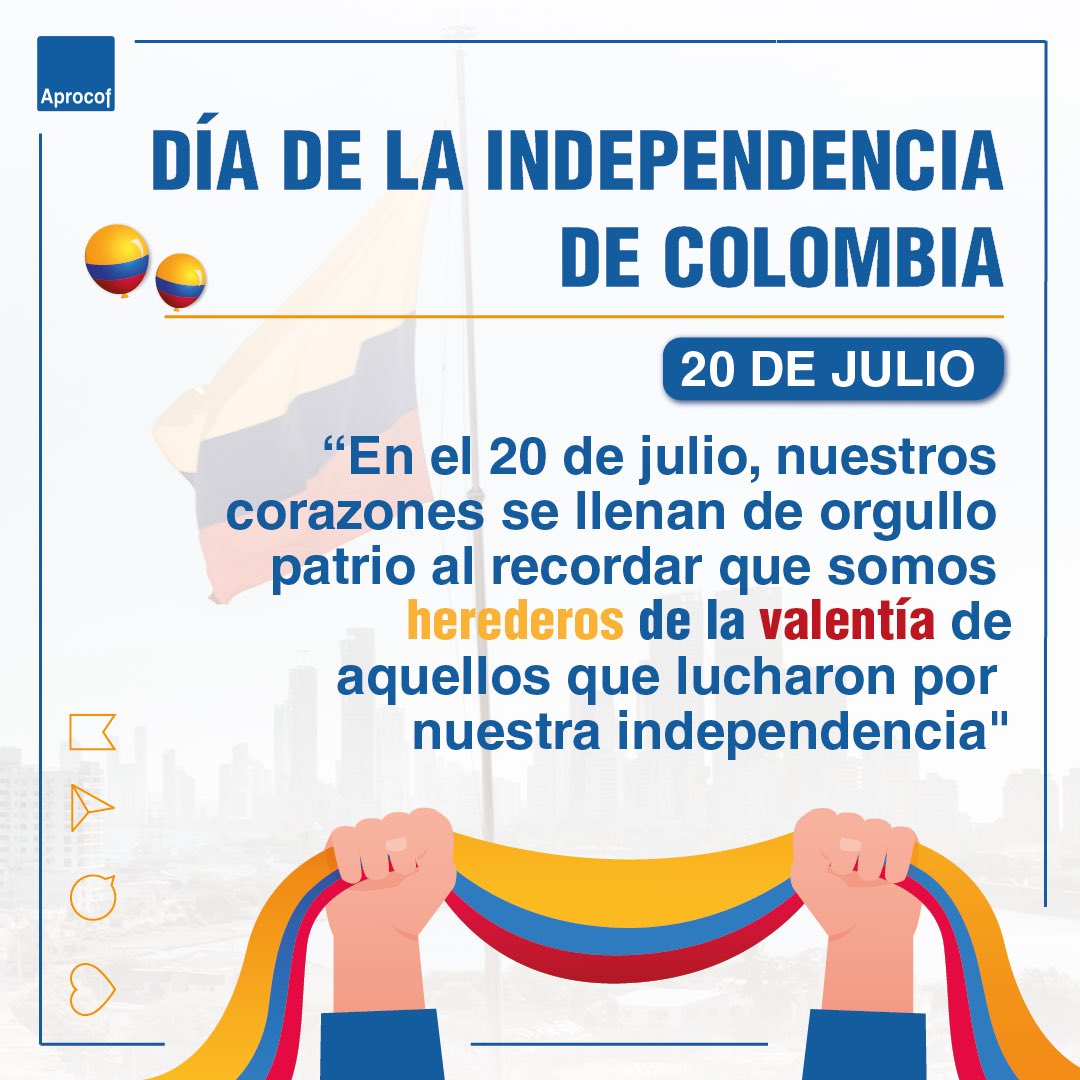 aprocof's tweet photo. #díadelaindependenciadecolombia 🇨🇴
.
.
Conmemoramos con orgullo los 213 años del grito de independencia de Colombia.🥳
.
. 
Continuemos trabajando juntos por 🇨🇴
.
.
#aprocof #colombia #ingeniería #trabajoenequipo https://t.co/L2IbvW8gK4