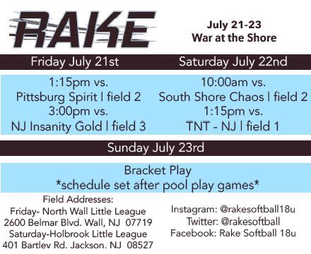 rakesoftball's tweet photo. Last weekend of our summer season! Looking to finish strong! #RakeEm 🥎🩵❤️ https://t.co/H6mojJ4wcX