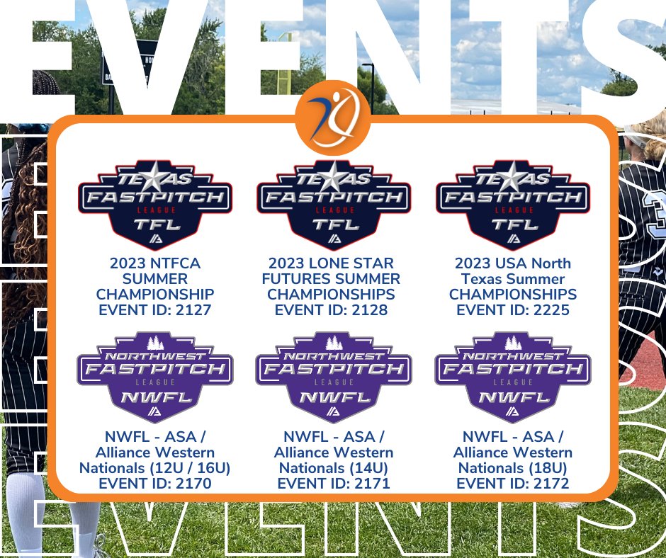 AGLSoftball's tweet photo. Another slammed weekend! Good luck to everyone competing! Here are your Event IDs! 👏🥎🔥

@TFLfastpitch @NWFLFastpitch @thealliancefp @triplecrownspts @USSSAFastpitch 

#AthletesGoLive #AGL #Softball #EventID https://t.co/44UdYpBK1M