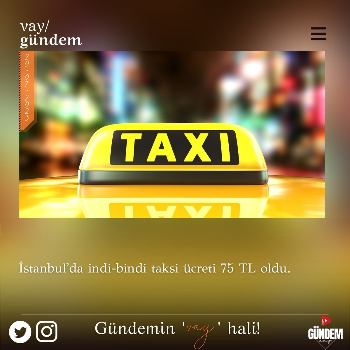 vaygundem's tweet photo. ❗️İstanbul'da taksi ulaşımına zam!

İndi bindi ücreti 75 TL oldu.

#sondakika #istanbul #taksi https://t.co/GtMF2o5SDh