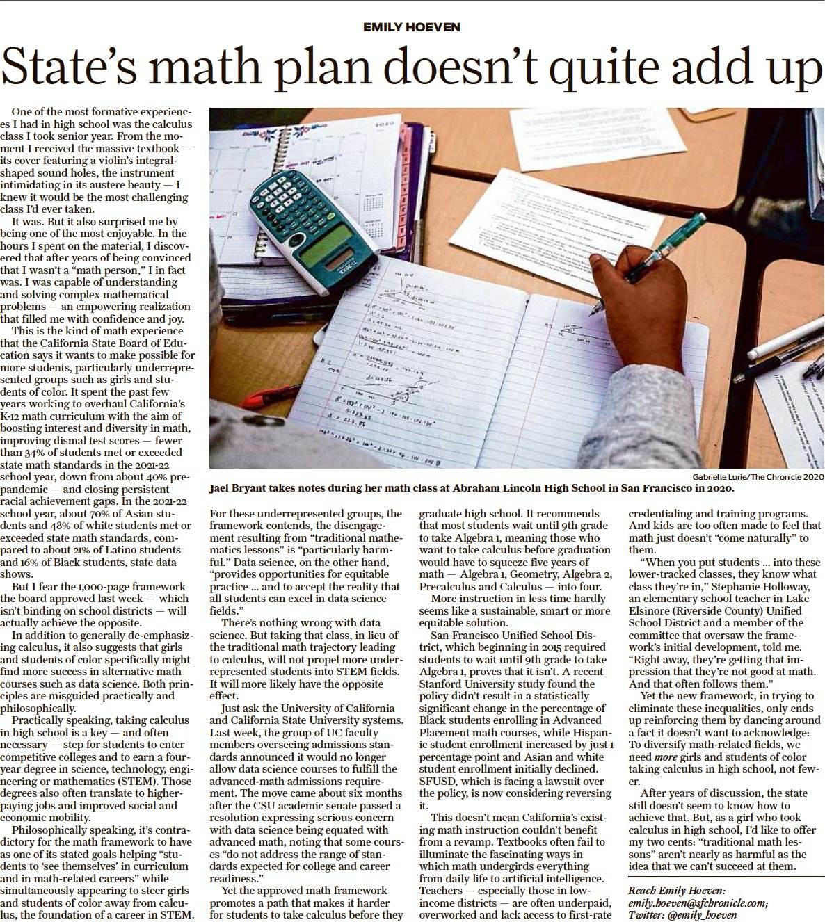 Emily Hoeven on Twitter "My column on California's new math curriculum